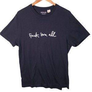 French Connection Men's Navy Blue T-Shirt "FCUK 'em all" Embroidery XL Cotton